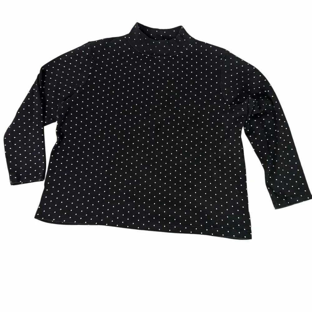 Croft & Barrow 1X Polka Dot Mock Neck Top Black White